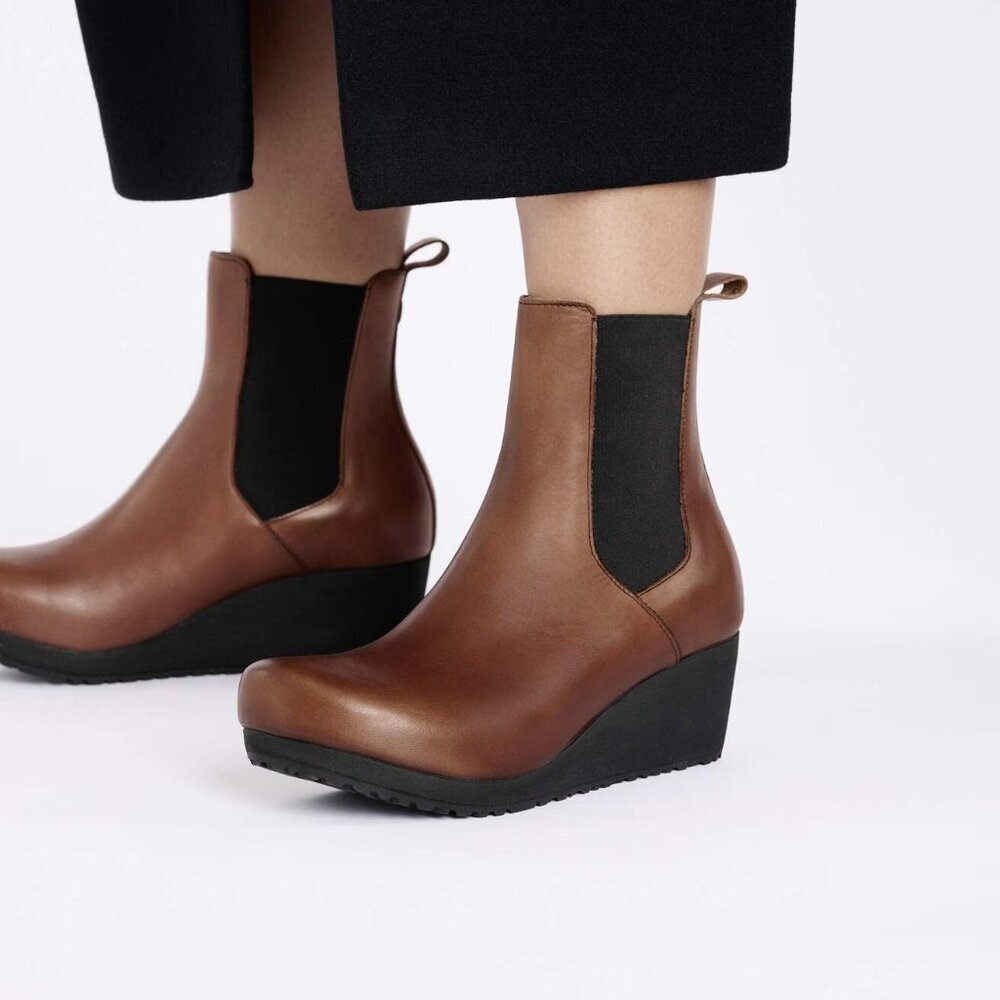 Birkenstock Brown Leather Wedge Chelsea Ankle Boots
